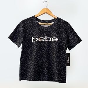 Bebe Sport sz S Black Leopard Print Short Sleeve Sweat Wicking Pullover T-shirt